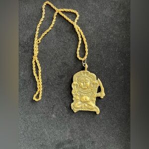 Vintage Pendant Necklace, Brass INDIA God Diety Pendant, SARNA